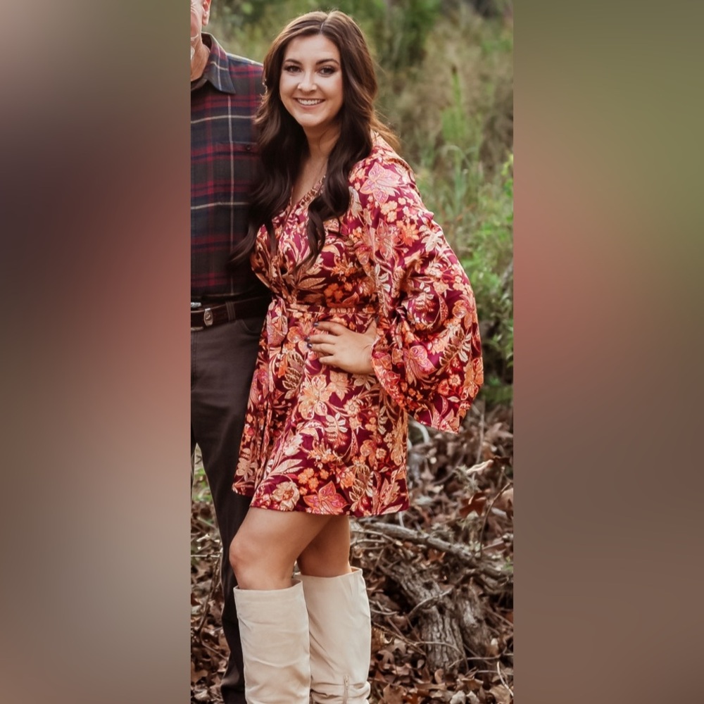 Satin Kimono Dress with bell sleeves